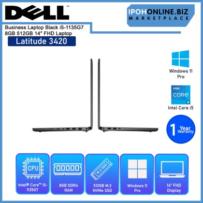 DELL Latitude 3420 Business Laptop Black i5-1135G7/8D4/512GBM2/W11PRO/14"FHD/1Y FOC MOUSE