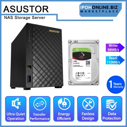 Asustor AS1002T V2 Dual Core 2 Bay Personal Cloud NAS Storage Server + SEAGATE IRONWOLF 1TB HDD
