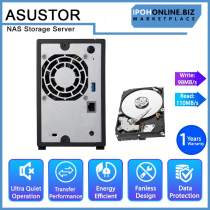 Asustor AS1002T V2 Dual Core 2 Bay Personal Cloud NAS Storage Server + SEAGATE IRONWOLF 1TB HDD