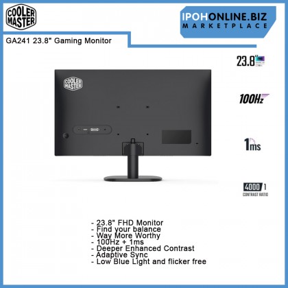 COOLER MASTER GA241 23.8" FHD 100Hz HDMI VGA Gaming Monitor with Adaptive Sync 