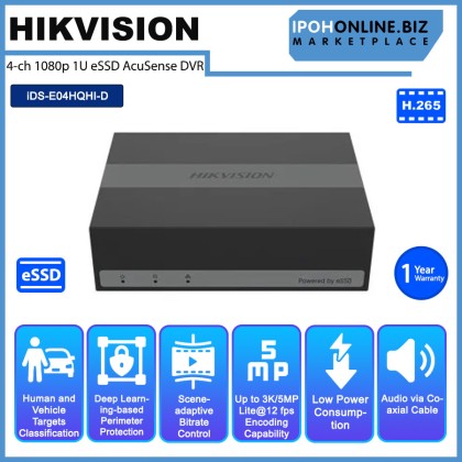 HIKVISION iDS-E04HQHI-D 4 channel 1080p 1U H.265 4MP eSSD AcuSense HDMI VGA CCTV DVR 1TB 4 WEEKS