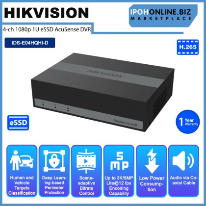 HIKVISION iDS-E04HQHI-D 4 channel 1080p 1U H.265 4MP eSSD AcuSense HDMI VGA CCTV DVR 1TB 4 WEEKS