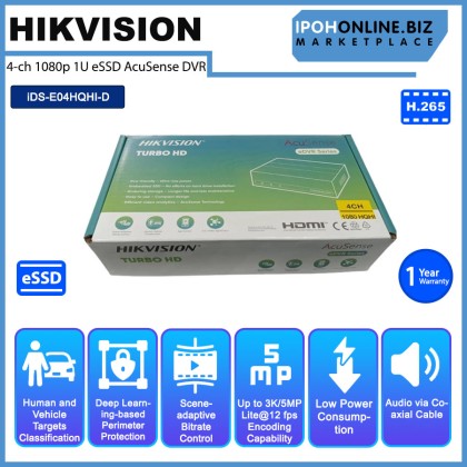 HIKVISION iDS-E04HQHI-D 4 channel 1080p 1U H.265 4MP eSSD AcuSense HDMI VGA CCTV DVR 1TB 4 WEEKS