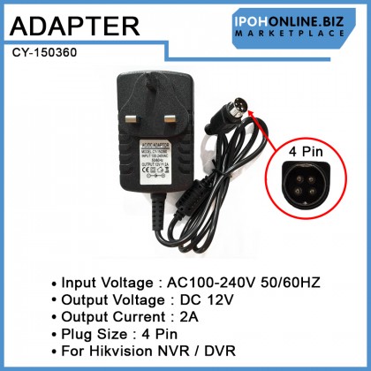 AC/DC 100V-240V Adapter 12V 2A 4 Pin For Hikvision NVR & DVR Power Adapter