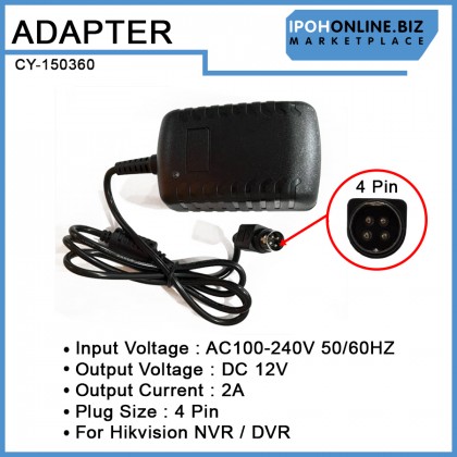 AC/DC 100V-240V Adapter 12V 2A 4 Pin For Hikvision NVR & DVR Power Adapter