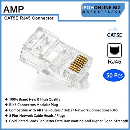 AMP CAT5E RJ45 Modular Plug Network Connector - 50 Pcs