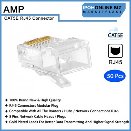 AMP CAT5E RJ45 Modular Plug Network Connector - 50 Pcs