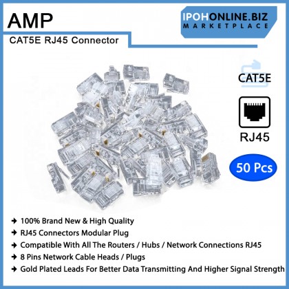 AMP CAT5E RJ45 Modular Plug Network Connector - 50 Pcs