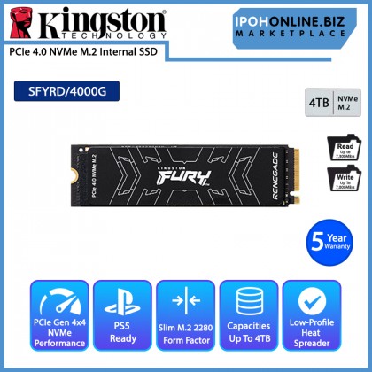 Kingston FURY Renegade PCIe 4.0 NVMe M.2 SSD 4TB up to 7300/7000MB/s read/write SFYRD/4000G
