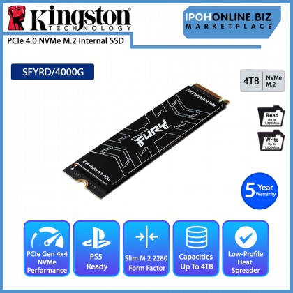 Kingston FURY Renegade PCIe 4.0 NVMe M.2 SSD 4TB up to 7300/7000MB/s read/write SFYRD/4000G