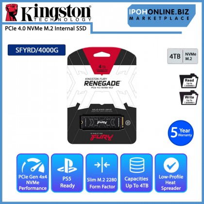 Kingston FURY Renegade PCIe 4.0 NVMe M.2 SSD 4TB up to 7300/7000MB/s read/write SFYRD/4000G