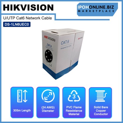 HIKVISION DS-1LN6UEC0 U/UTP Cat6 PVC 24AWG Network Cable Solid Bare Copper 305M Designed for CCTV