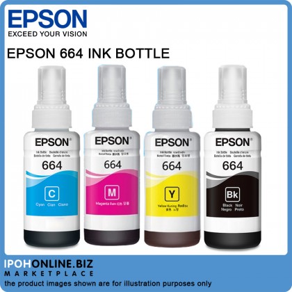 EPSON T664  BLACK CYAN MAGENTA YELLOW Series for Printer L220 / L210 /L101/L111/L130//L313/L360 BULK PACK - NO BOX