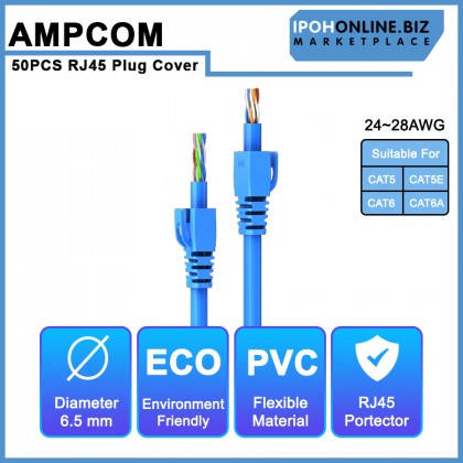AMPCOM 50PCS RJ45 Ethernet Network Cable Strain Relief Boots Cable Connector Plug Covers For CAT5 / CAT5E / CAT6 / CAT6A