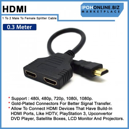 0.3M HDMI 1 To 2 Male To Female Splitter Cable 0.3M HDMI 1 To 2 Male To Female Splitter Cable