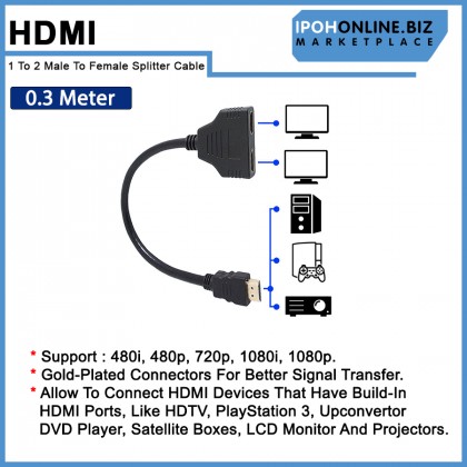 0.3M HDMI 1 To 2 Male To Female Splitter Cable 0.3M HDMI 1 To 2 Male To Female Splitter Cable