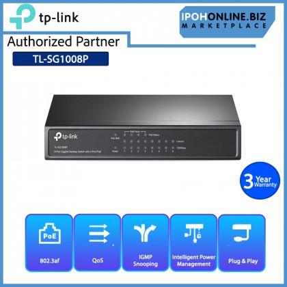TP-LINK TL-SG1008P 8-Port 10/100/1000 Mbps Gigabit Desktop Switch with 4-Port PoE