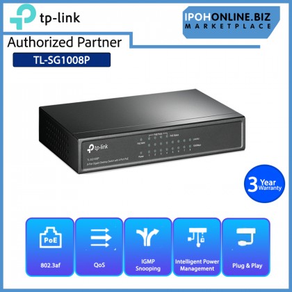 TP-LINK TL-SG1008P 8-Port 10/100/1000 Mbps Gigabit Desktop Switch with 4-Port PoE
