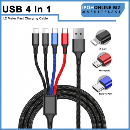 4 IN 1 USB Fast Charging Cable Double IOS 1 Type C 1 Micro UBS Port 1.2 Meter For iPhone Huawei Samsung Xiaomi