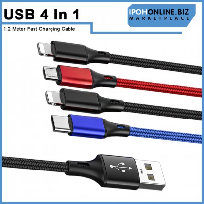 4 IN 1 USB Fast Charging Cable Double IOS 1 Type C 1 Micro UBS Port 1.2 Meter For iPhone Huawei Samsung Xiaomi