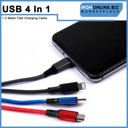 4 IN 1 USB Fast Charging Cable Double IOS 1 Type C 1 Micro UBS Port 1.2 Meter For iPhone Huawei Samsung Xiaomi