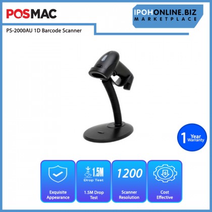 POSMAC PS-2000AU USB Laser 1D Barcode Scanner Auto Scan With Holder