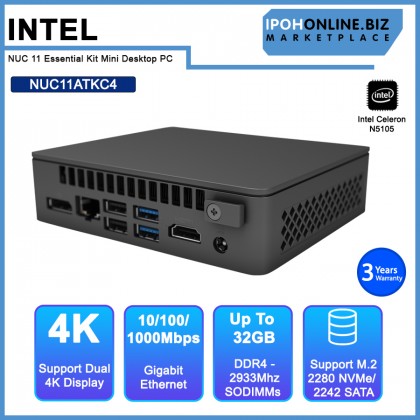 Intel NUC 11 Essential Kit NUC11ATKC4 Mini Desktop PC (Celeron N5105,2.90GHz/ 2xDDR4/ M.2 Gen3)