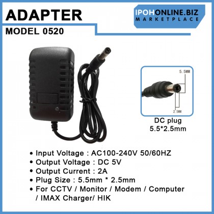 AC/DC UK 3 Pin 100-240V Power Adaptor 5V 2A DC Plug 5.5mm*2.5mm For CCTV / Monitor / Modem / Computer / IMAX Charger / HIK AC/DC UK 3 Pin 100-240V Power Adaptor 5V 2A DC Plug 5.5mm*2.5mm For CCTV / Monitor / Modem / Computer / IMAX Charger / HIK