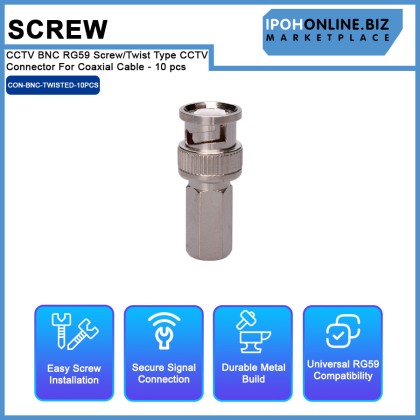 CCTV BNC RG59 Screw/Twist Type CCTV Connector For Coaxial Cable - 10 pcs