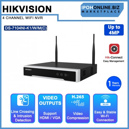 HIKVISION DS-7104NI-K1/W/M(C) 4 Channel Up To 4MP WIFI NVR For Ezviz And Hikvision HDMI VGA Outputs HIKVISION DS-7104NI-K1/W/M(C) 4 Channel Up To 4MP WIFI NVR For Ezviz And Hikvision HDMI VGA Outputs