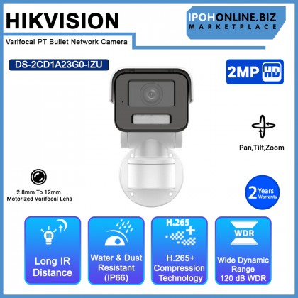 HIKVISION DS-2CD1A23G0-IZU Network 2MP H.265+ True WDR Motorized 2.8mm To 12mm Vari-focal Bullet Camera