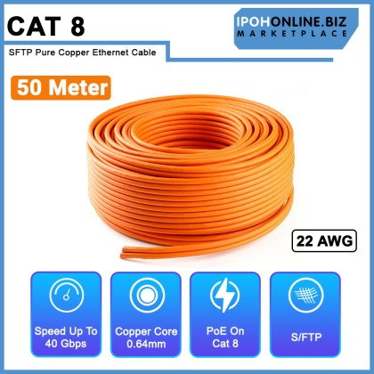 Cat8 50M Ethernet Cable Lan Wire SFTP Pure Copper 22AWG 2000MHz 40Gbps CMR Cat 8 Network Cable