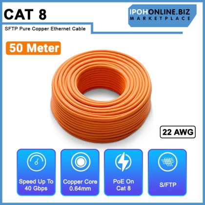 Cat8 50M Ethernet Cable Lan Wire SFTP Pure Copper 22AWG 2000MHz 40Gbps CMR Cat 8 Network Cable