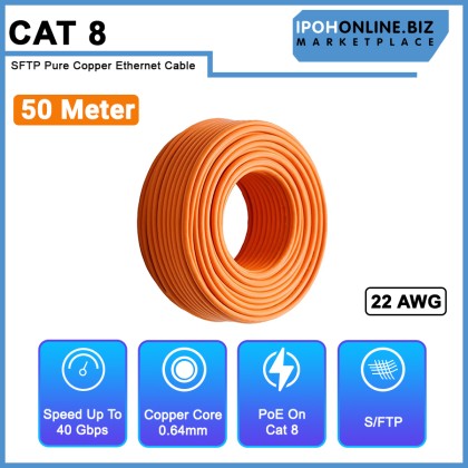 Cat8 50M Ethernet Cable Lan Wire SFTP Pure Copper 22AWG 2000MHz 40Gbps CMR Cat 8 Network Cable