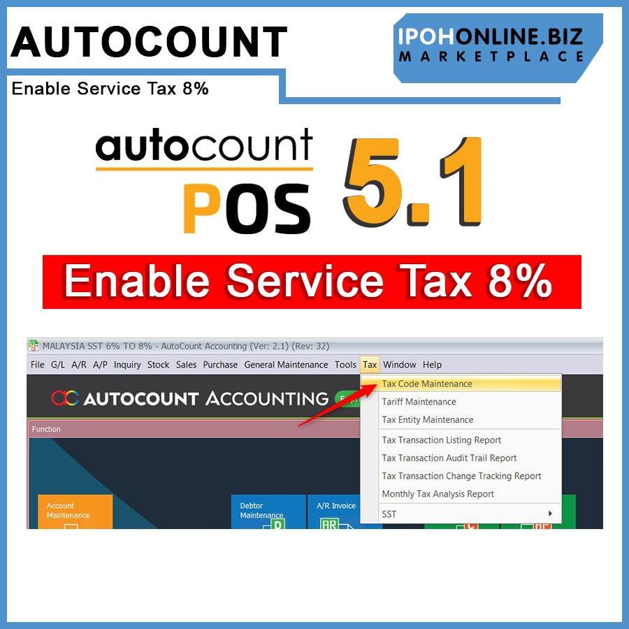 AutoCount Pos 5.1 Enable Service Tax 8% Installation Pendrive | Ipohonline