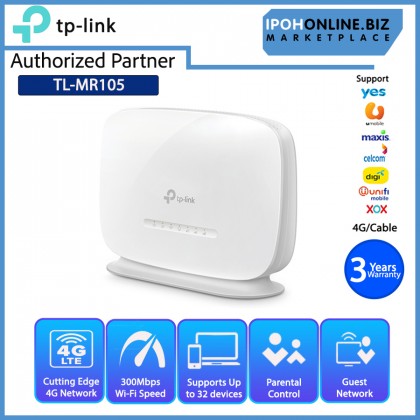 TP-LINK TL-MR105 300Mbps Wi-FI 4G LTE Router - Maxis Digi Celcom Umobile Unifi Yes XOX TP-LINK TL-MR105 300Mbps Wi-FI 4G LTE Router - Maxis Digi Celcom Umobile Unifi Yes XOX