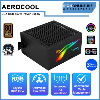 Aerocool LUX RGB 550W 80 Plus Bronze Power Supply Aerocool LUX RGB 550W 80 Plus Bronze Power Supply