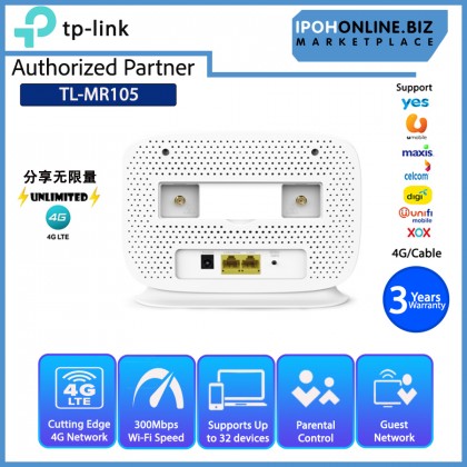 TP-LINK TL-MR105 300Mbps Wi-FI 4G LTE Router Unlimited Plan Supported - Maxis Digi Celcom Umobile Unifi Yes XOX