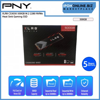 PNY XLR8 CS3030 250GB / 500GB M.2 2280 NVMe HEAT SINK Gaming SSD - 3500Mbs Read