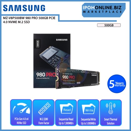 SAMSUNG MZ-V8P500BW 980 PRO 500GB PCIE 4.0 NVME M.2 SSD