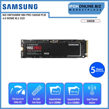 SAMSUNG MZ-V8P500BW 980 PRO 500GB PCIE 4.0 NVME M.2 SSD
