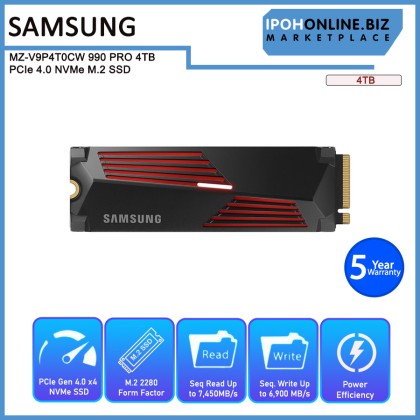 SAMSUNG MZ-V9P4T0CW 990 PRO With Heatsink 4TB PCIe 4.0 NVMe M.2 SSD