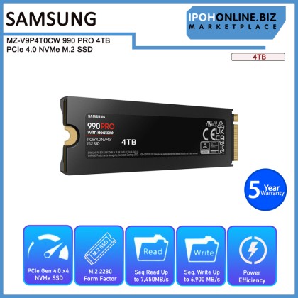 SAMSUNG MZ-V9P4T0CW 990 PRO With Heatsink 4TB PCIe 4.0 NVMe M.2 SSD