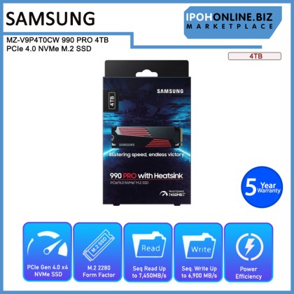 SAMSUNG MZ-V9P4T0CW 990 PRO With Heatsink 4TB PCIe 4.0 NVMe M.2 SSD