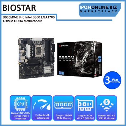 BIOSTAR B660MX-E PRO INTEL B660 LGA1700 M.2 4DIMM DDR4 VGA HDMI DVI 12TH GEN mATX MOTHERBOARD BIOSTAR B660MX-E PRO INTEL B660 LGA1700 M.2 4DIMM DDR4 VGA HDMI DVI 12TH GEN mATX MOTHERBOARD
