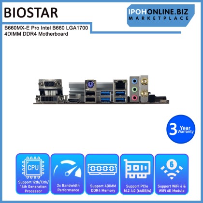 BIOSTAR B660MX-E PRO INTEL B660 LGA1700 M.2 4DIMM DDR4 VGA HDMI DVI 12TH GEN mATX MOTHERBOARD BIOSTAR B660MX-E PRO INTEL B660 LGA1700 M.2 4DIMM DDR4 VGA HDMI DVI 12TH GEN mATX MOTHERBOARD