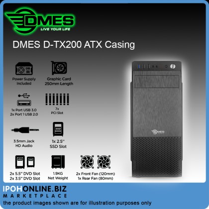 DMES D-TX200 ATX Casing (USB 3.0) with 550w Power Supply