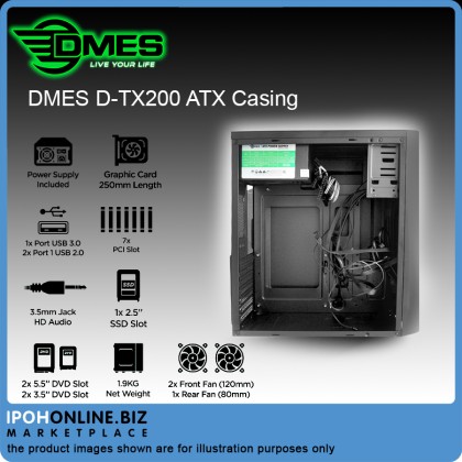 DMES D-TX200 ATX Casing (USB 3.0) with 550w Power Supply
