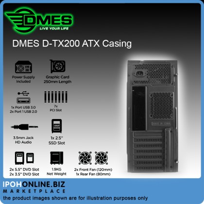 DMES D-TX200 ATX Casing (USB 3.0) with 550w Power Supply