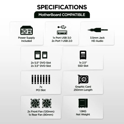 DMES D-TX200 ATX Casing (USB 3.0) with 550w Power Supply